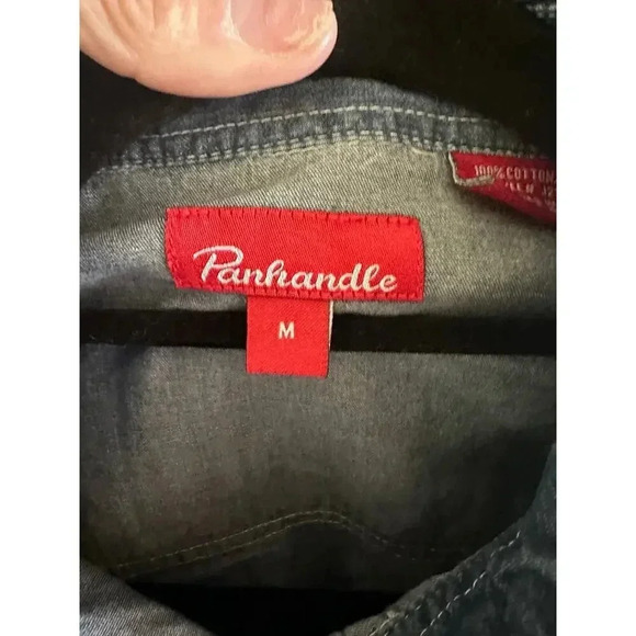 Panhandle Blue Button Down Embroidered Denim Jean Shirt Size Medium - Picture 4 of 9